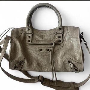 AKIRA Taupe Gray Structured Leather Shoulder Satchel